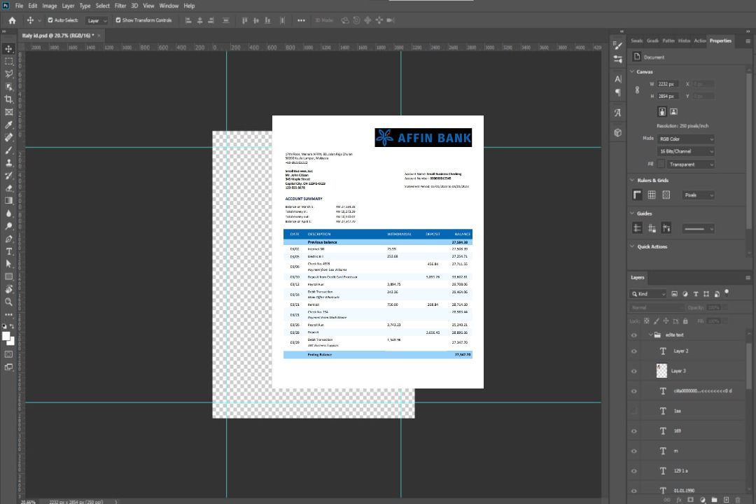 Modèle Word et PDF de relevé de compte courant de la société Affin Bank template